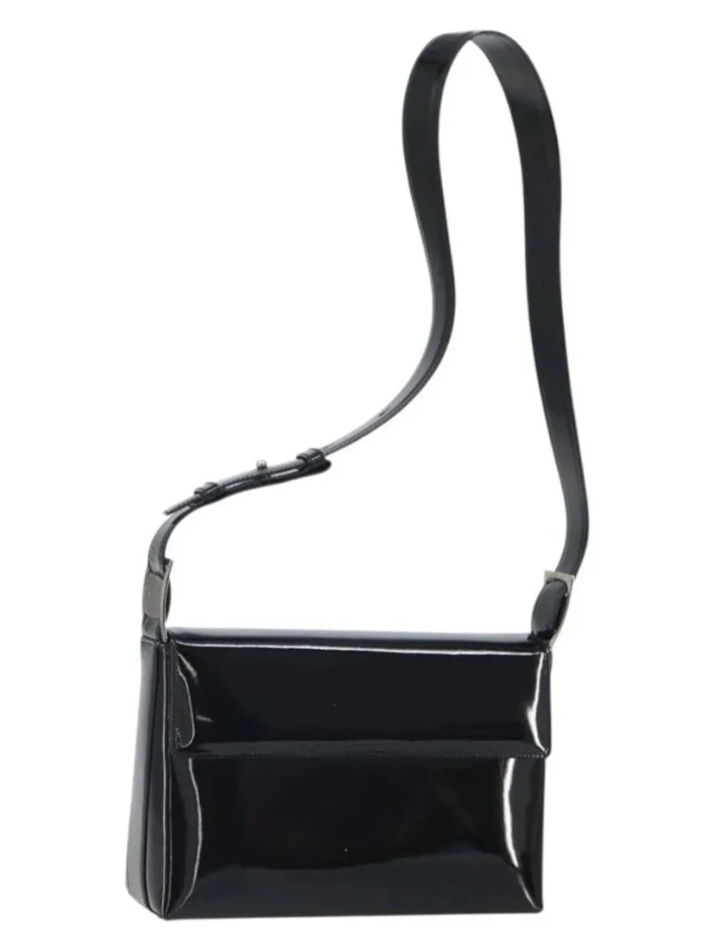 Salvatore Ferragamo Shoulder Bag Patent leather Black Silver Auth bs32415